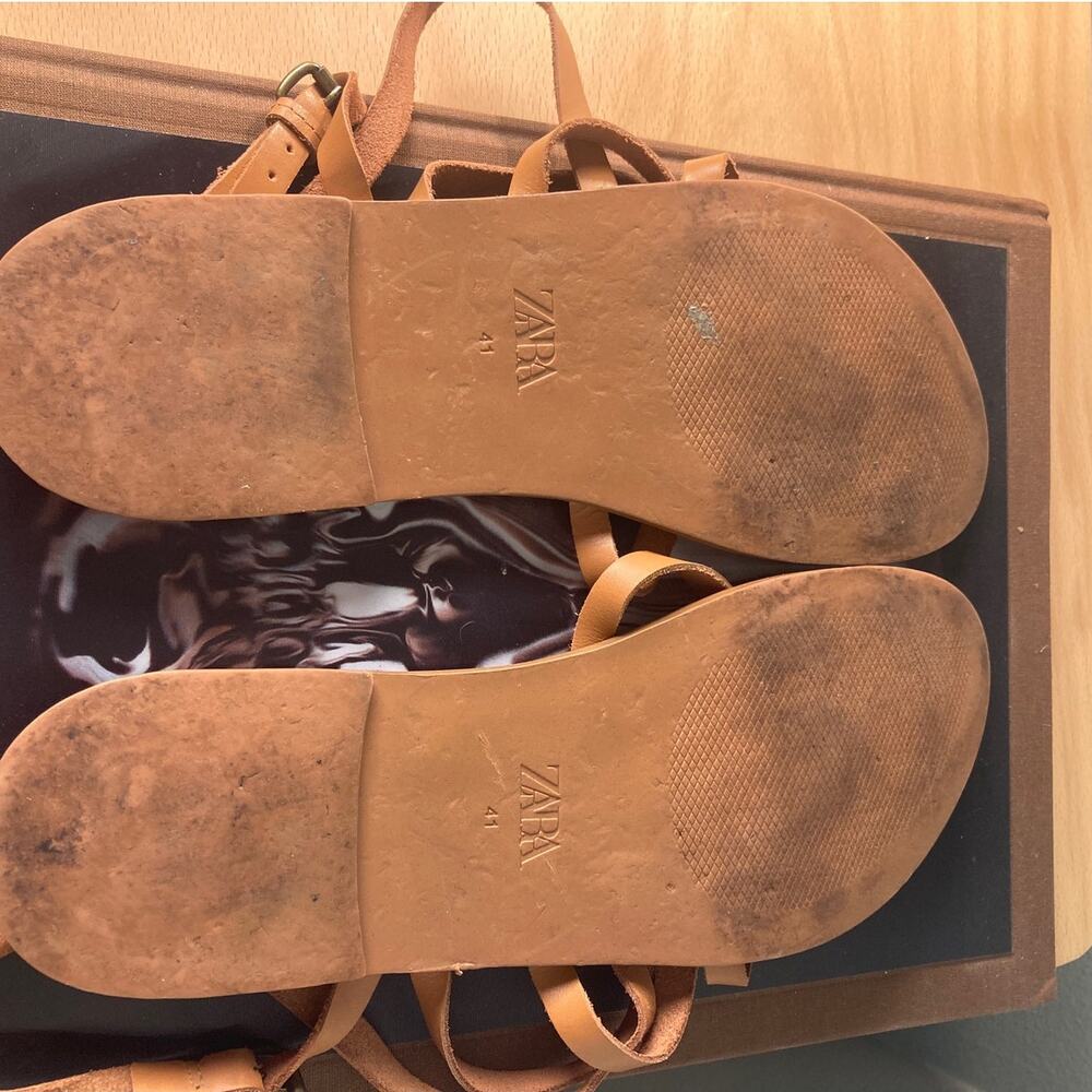 Zara Leather Gladiator Strappy Flat Sandals Summer Fun Sz 41 10 - Picture 6 of 6